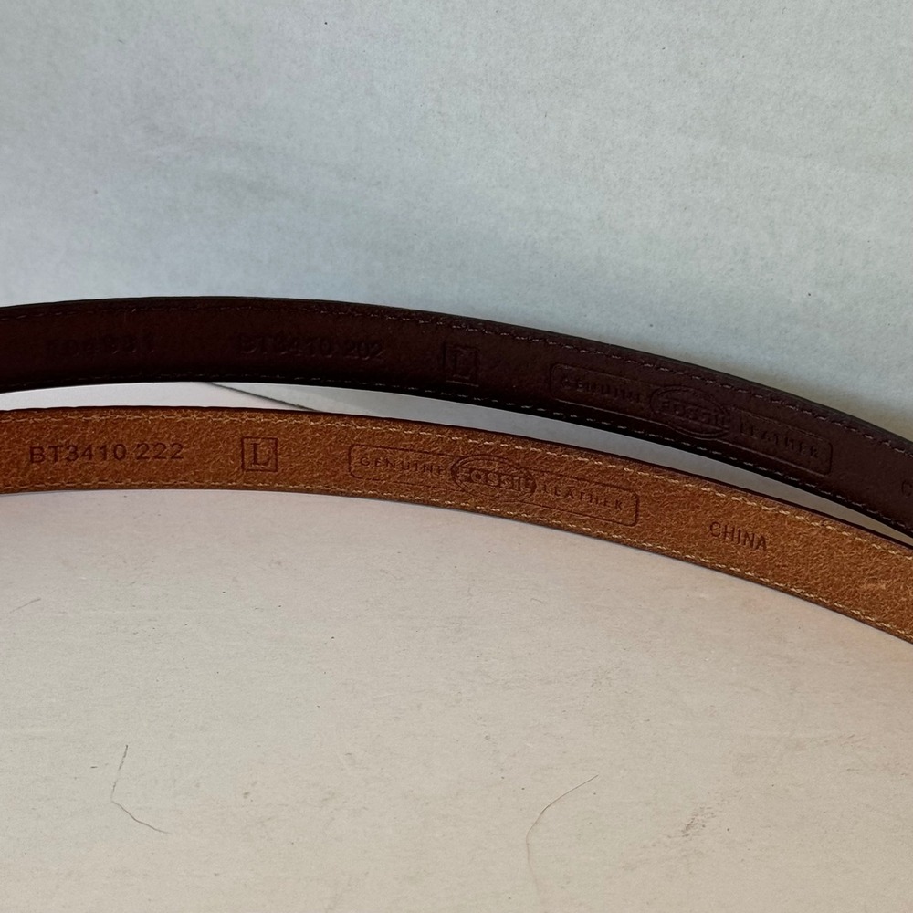 Fossil Croc Embossed Belts Womens Large Brown Set of 2 Good Skinny Leather - Picture 8 of 10